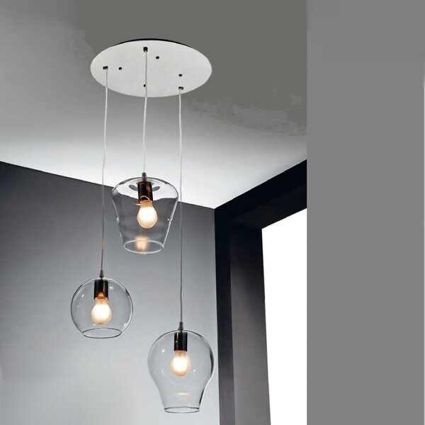 Lampadario illuminando pagoda 3 e27 led sospensione moderna vetro trasparente lampada soffitto - Illuminando
