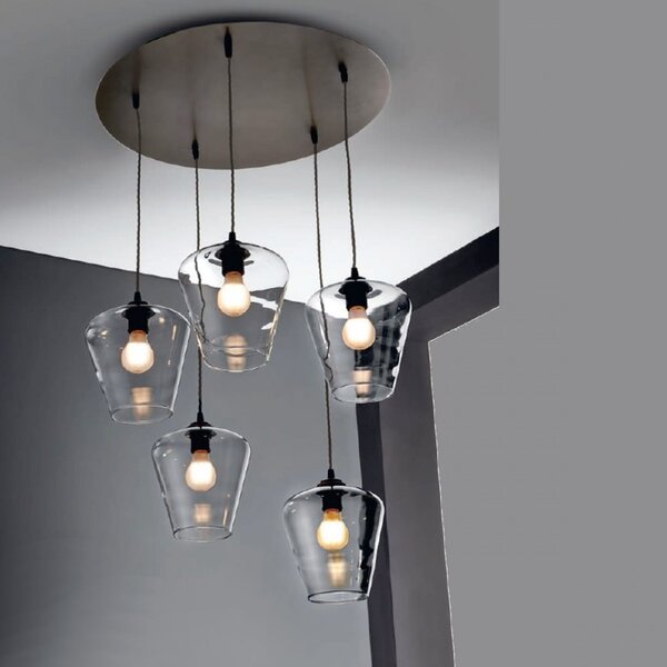 Lampadario illuminando pagoda 5 e27 led sospensione classica ruggine vetro trasparente interno - Illuminando