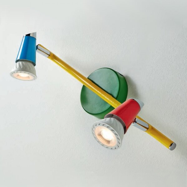Binario illuminando kolor 2 gu10 led faretti colorato orientabile snodabile metallo verde rosso azzurro interno - Illuminando