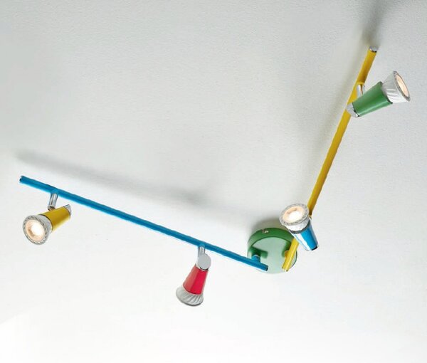 Binario illuminando kolor 4 gu10 led faretti colorati orientabile snodabile metallo verde rosso azzurro interno - Illuminando