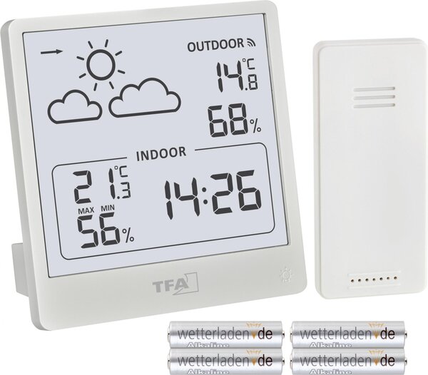 TFA 35.1176 Stazione meteorologica wireless Cleo Previsioni meteo con simboli Sensore esterno Orologio al quarzo 433 MHz Min-Max : con batterie