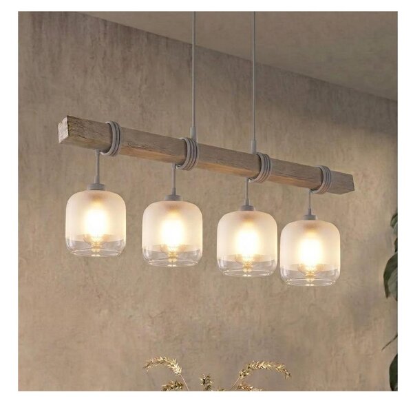 Brilagi - Lampadario a sospensione WOOD GLASS 4xE27/60W/230V pino/grigio/bianco