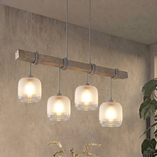 Brilagi - Lampadario a sospensione WOOD GLASS 4xE27/60W/230V pino/grigio/bianco