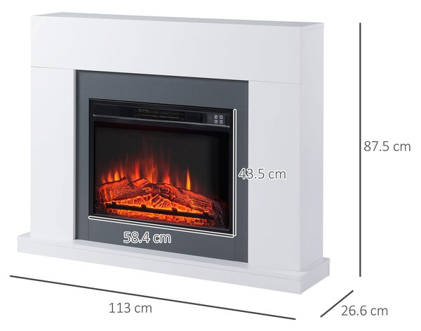 HOMCOM Camino Elettrico a Parete con LED Effetto Fiamma e Timer, Copertura 37m², 2000W - Bianco