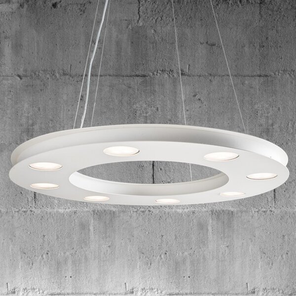 Lampadario moderno illuminando ufo sp 8+4 gx53 led sospensione metallo bianco sabbia tondo - Illuminando