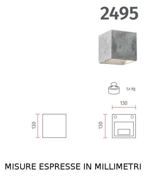 Applique cemento belfiore 9010 kubo cem 2495.3082 led lampada parete rustica - Belfiore - 9010