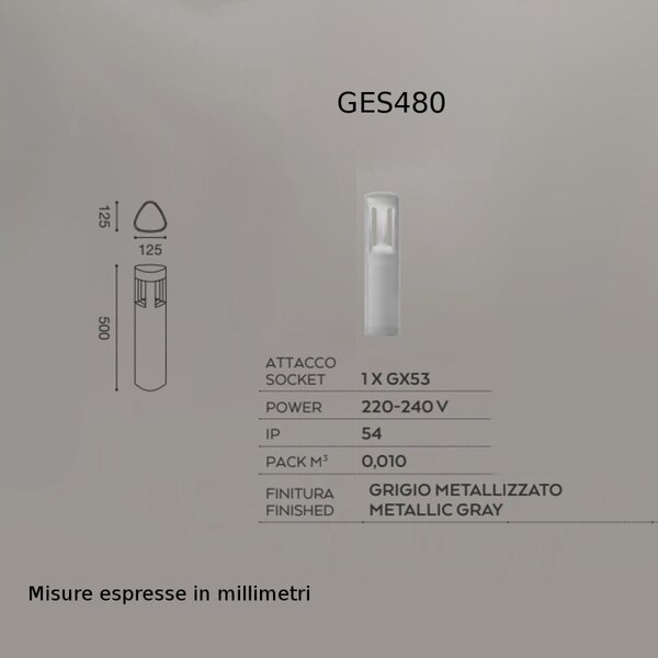 Lampioncino alluminio gea led janet ges480 50h led lampada terra grigio metallizzato moderna esterno gx53 ip54 - Gea Led
