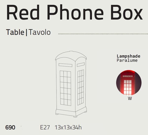 Abat-jour cameretta red phone box e27 led polilux lampada tavolo - Linea Zero