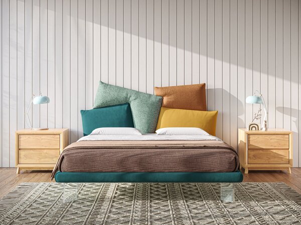 Rebus letto imbottito dal design moderno con piedi trasparenti in plex