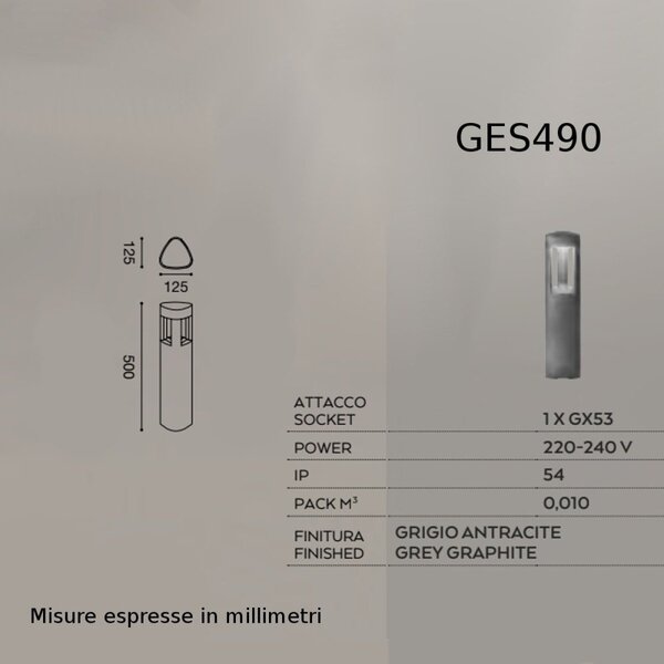 Lampioncino esterno gea led janet ges490 50h led lampada terra grigio antracite moderna alluminio gx53 ip54 - Gea Led