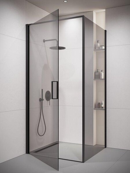 Badplaats Cabina Doccia Alava 90 x 90 x 190 cm - Nero con Vetro Fumé - Parete con Porta Battente