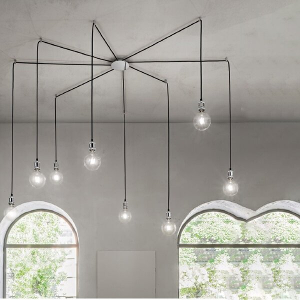 Lampadario perenz composizione moderna 6251 cl led e27 lampada soffitto cromo lucido cavo tessuto nero multiluce ragno interni - Perenz