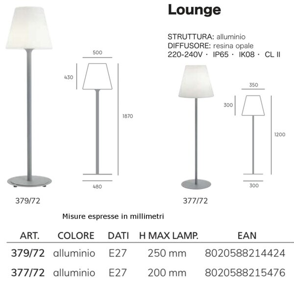 Piantana moderna livos lounge 379 377 e27 led alluminio resina lampada terra - Livos