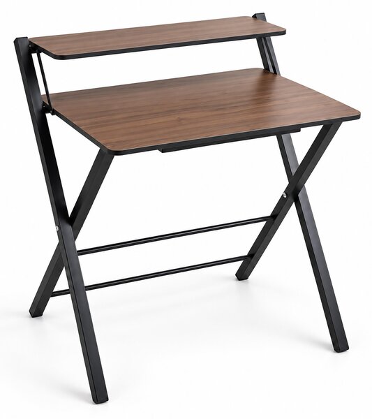 Relaxdays, scrivania pieghevole con supporto per monitor, altezza x larghezza x profondità: 82 x 70 x 56 cm, realizzata in MDF e metallo, colore marrone/nero