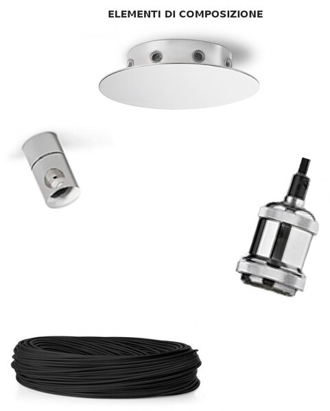 Lampadario perenz composizione moderna 6251 cl led e27 lampada soffitto cromo lucido cavo tessuto nero multiluce ragno interni - Perenz