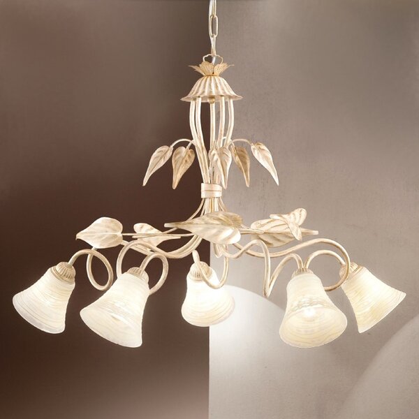 Lampadario classico due p illuminazione tosca s5 e14 led metallo vetro bianco paglierino - Due P Illuminazione