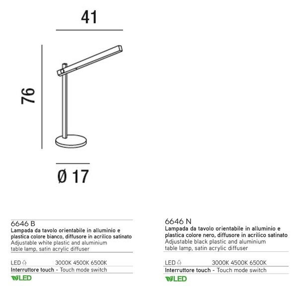 Abat-jour moderno perenz ruler 6646 n led lampada scrivania alluminio plastica touch orientabile dimmerabile - Perenz
