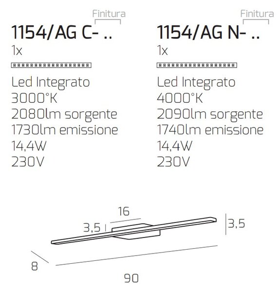 Applique moderno top light line 1154 ag cr led metallo lampada parete - Top Light