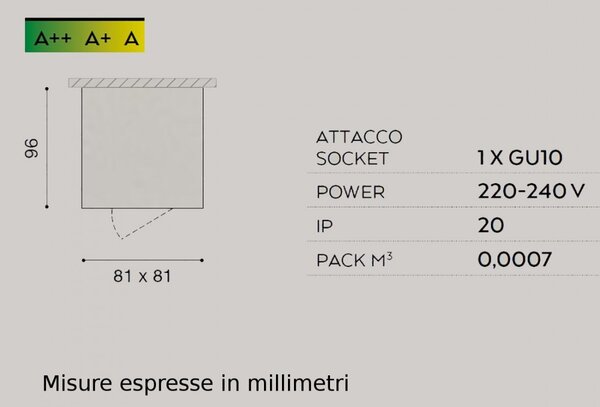 Plafoniera gea led notus q led lampada soffitto parallelepipedo orientabile moderna alluminio interni gu10 - Gea Led