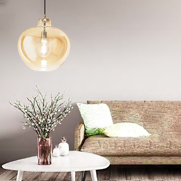 Lampadario ambra perenz bowl 6666 am e27 led sospensione vetro classico lampada soffitto - Perenz