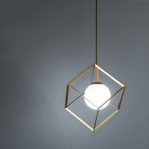 Lampadario perenz cube 6695 g9 led 15x15 cubo metallo oro opaco gabbia - Perenz