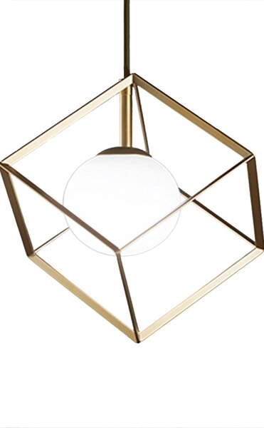 Lampadario perenz cube 6695 g9 led 15x15 cubo metallo oro opaco gabbia - Perenz