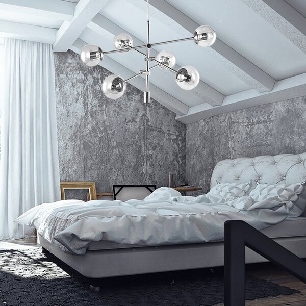 Lampadario moderno padana lampadari gioko 1103 6 cr e27 led metallo vetro soffiato sospensione - Padana Lampadari
