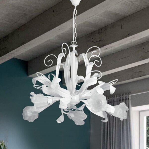 Lampadario classico padana lampadari shabby chic 1104 5g e14 led metallo vetro sospensione - Padana Lampadari