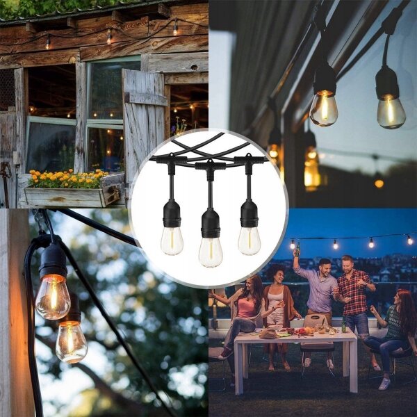 Catena luminosa decorativa LED per esterni 15xE27/1W/230V 15,94 m IP44 nera