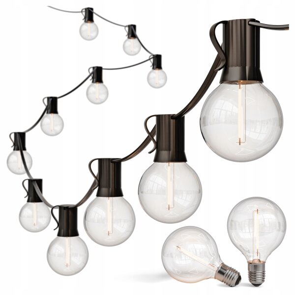 Catena luminosa decorativa LED per esterni 20xE12/1W/230V, 20 m, IP65, nera