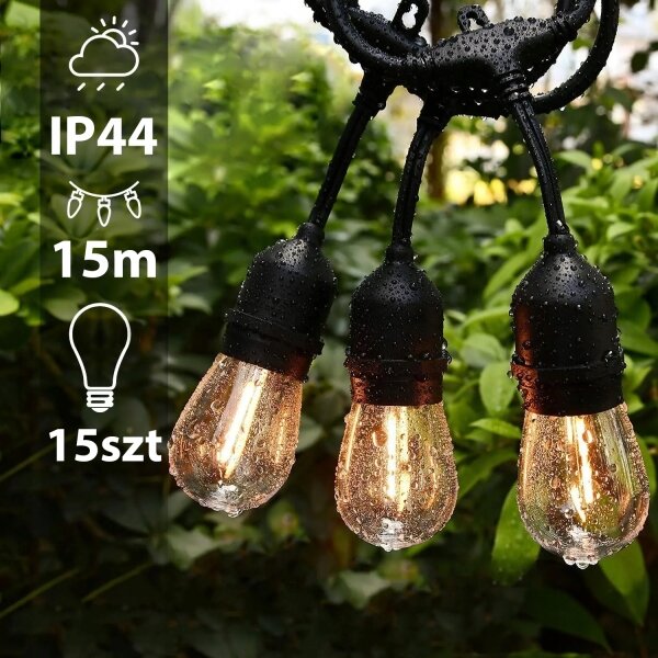 Catena luminosa decorativa LED per esterni 15xE27/1W/230V 15,94 m IP44 nera