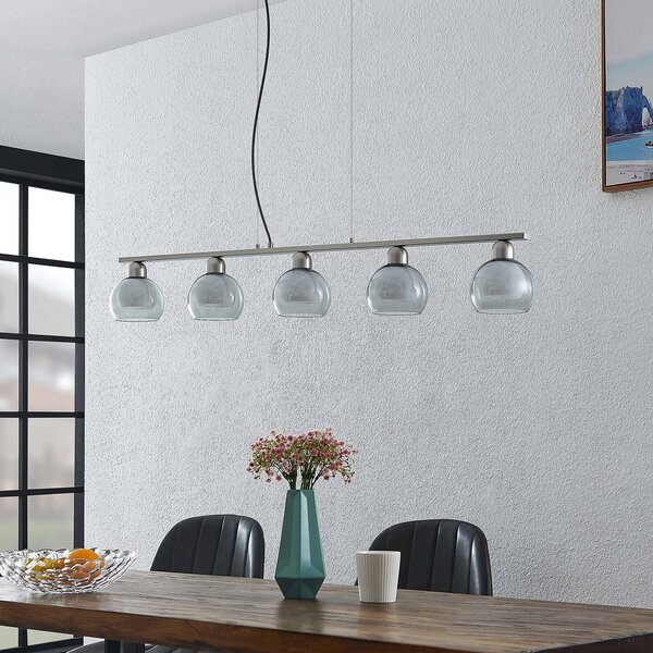 Lucande Lampada a sospensione in vetro Kaiya, dimmerabile, Alluminio / Grigio / Zincato, Soggiorno / Sala da pranzo, Metallo, Moderno, Lampada a sospensione