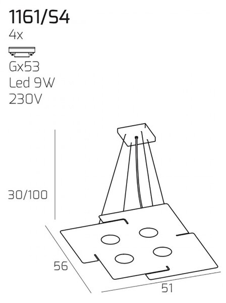 Lampadario moderno top light echo 1161 s4 gx53 led metallo bianco sospensione - Top Light