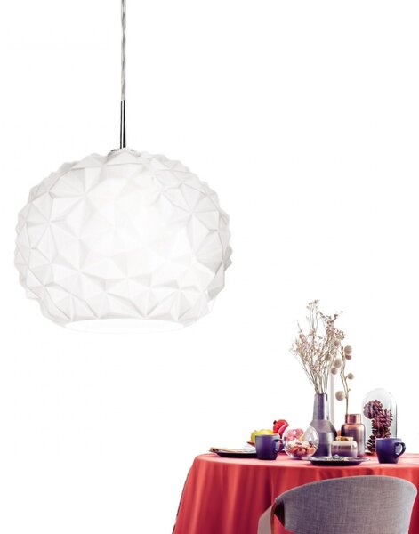 Lampadario moderno perenz meteora 6766 b e27 led sospensione vetro bianco calata interno - Perenz