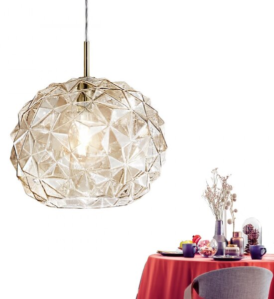 Lampadario classico perenz meteora 6766 am e27 led sospensione vetro ambra calata interno - Perenz
