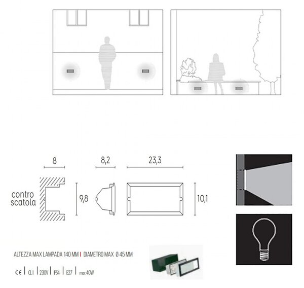 Incasso segnapasso moderno sovil escape 215 e27 led alluminio lampada parete - Sovil Illuminazione