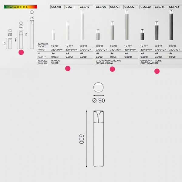 Lampioncino gea led stele ges711 e27 led ip44 h50 alluminio bianco lampada terra moderna esterno - Gea Led
