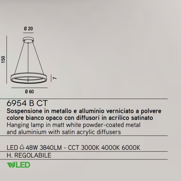 Lampadario moderno perenz kirko 6954 b ct led sospensione alluminio - Perenz