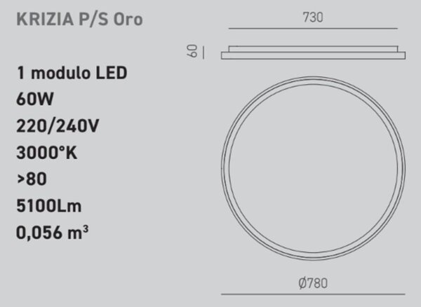 Plafoniera led gea luce krizia ps o 60w 3000°k alluminio oro lampada soffitto - Gea Luce