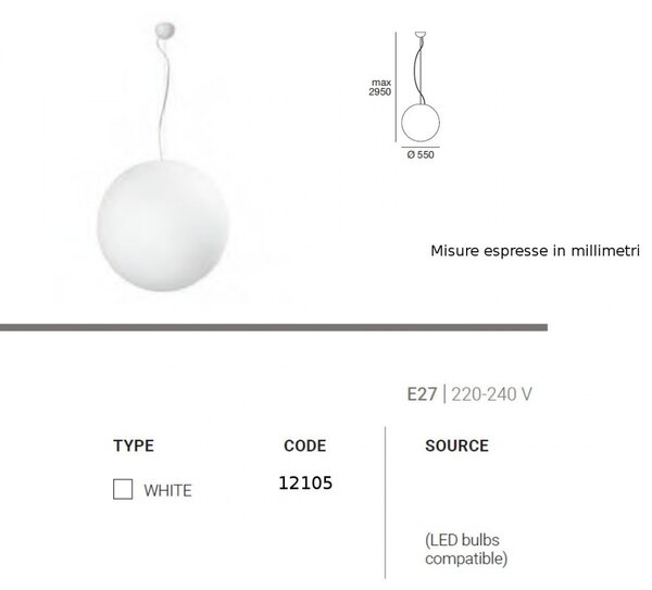 Lampadario moderno linea light group oh p e27 12105 led sospensione polietilene - Linea Light Group