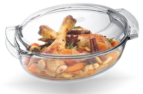 Baking casserole in borosilicate glass perfect for a soft and juicy cooking of chicken, meat and vegetables. Large non-slip side handles for easy and easy grip. Suitable for oven, microwave and freezer. Dishwasher safe. Guaranteed 10 years