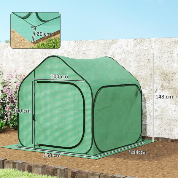 VivaGarden Serra a Casetta Pieghevole con Ingresso a Cerniera in Acciaio e PE 150x148x148 cm colore Verde - K772GN