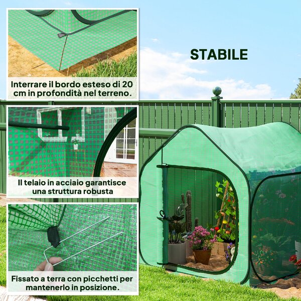 VivaGarden Serra a Casetta Pieghevole con Ingresso a Cerniera in Acciaio e PE 150x148x148 cm colore Verde - K772GN