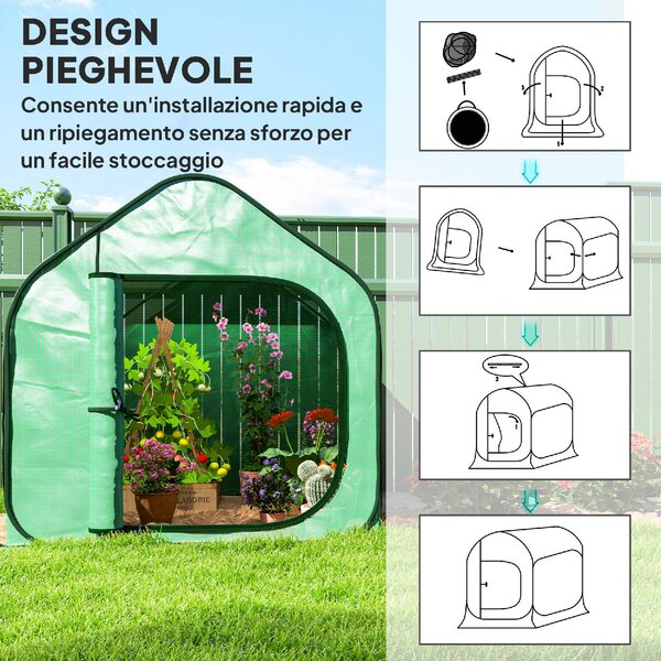 VivaGarden Serra a Casetta Pieghevole con Ingresso a Cerniera in Acciaio e PE 150x148x148 cm colore Verde - K772GN