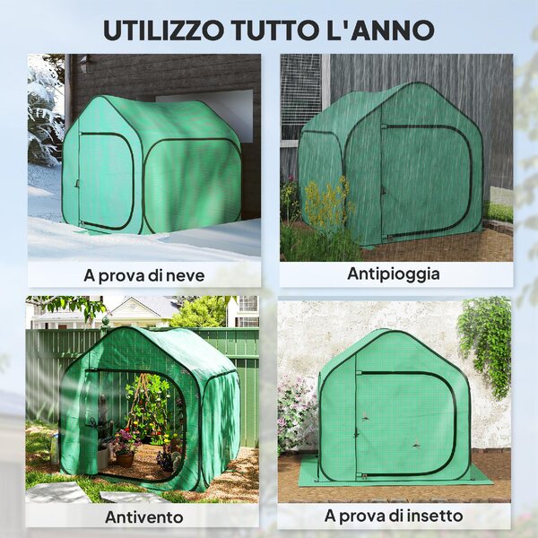 VivaGarden Serra a Casetta Pieghevole con Ingresso a Cerniera in Acciaio e PE 150x148x148 cm colore Verde - K772GN