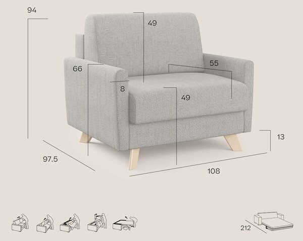 Edgar poltrona letto in tessuto felis impermeabile T03 blu