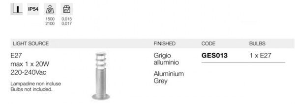 Lampioncino moderno gea led zeis ges013 e27 led alluminio palo - Gea Led