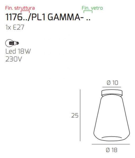 Plafoniera classica top light double skin 1176os pl1 gamma fu e27 led vetro lampada soffitto - Top Light