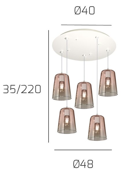 Lampadario top light shaded 1164bi s5 t ra e27 led vetro colorato lampada soffitto moderna - Top Light