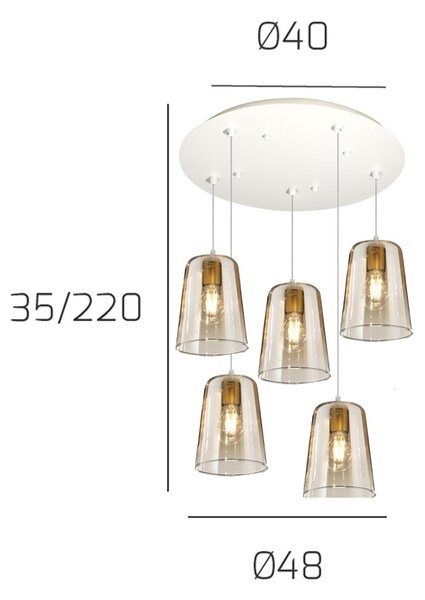 Lampadario top light shaded 1164bi s5 t am e27 led vetro colorato lampada soffitto moderna - Top Light